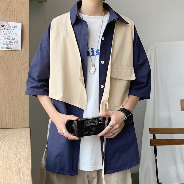 2024 Men's Shirts Summer Fashion Japan Style Vintage Casual Shirts Short Sleeve Oversized Shirt Streetwear Male Clothes A87
