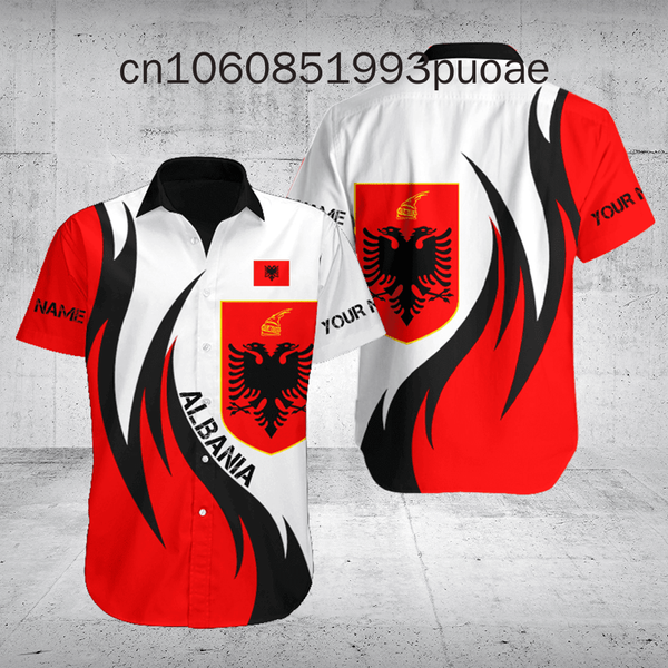 2024 New ALBANIA Flag Men's Hawaiian Shirt 3D Printed Casual Fashion Customized Name Men's Short sleeved Top