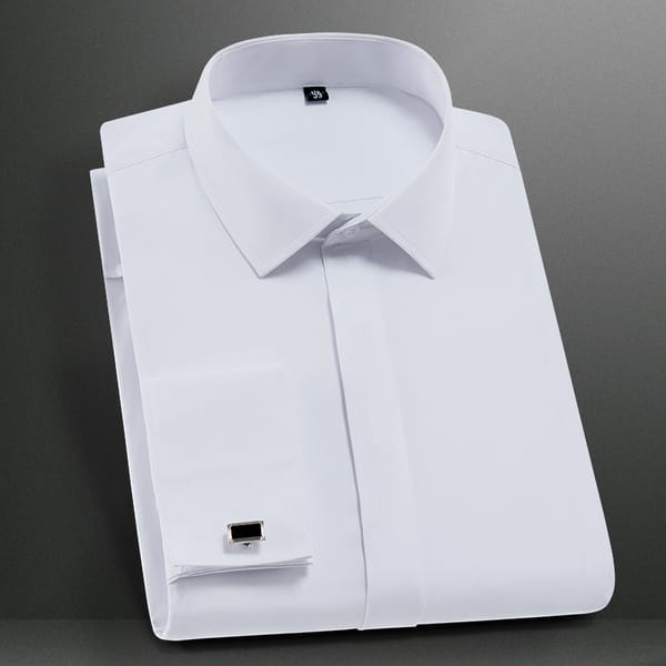M-6XL Classic Men's French Cuffs Dress Shirt Long Sleeve Covered Placket Formal Business Standard-fit Office Work White Shirts