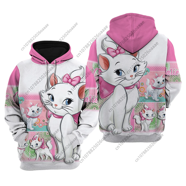 Disney Pink Mary Cat 3d Printing Hoodie Men's Womens Top Disney 3D Hoodie Y2K Fashion Sweatshirt Women's Kids Tops Casual Hoodie