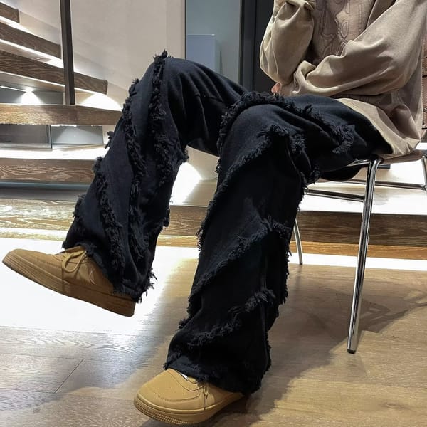 Men's Ripped Jeans Hip Hop Menwear Fashion Loose Straight Denim Pants Personalized 2024 New Trend
