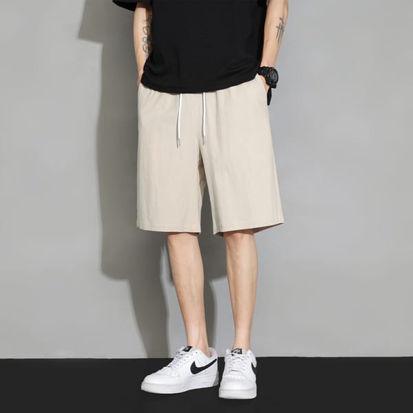2024 New Linen Pants Summer Lightweight and Breathable Trendy Men's Shorts Cotton Linen Casual Pants Middle Pants Pull Rope