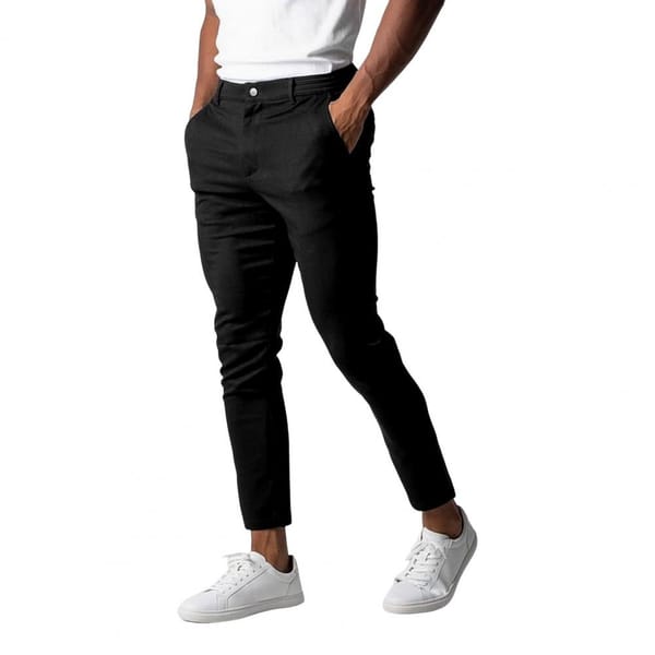 Men Casual Trousers Elegant Men's Slim Fit Business Trousers with Elastic Waist Pockets Formal Solid Color Pants for Comfort