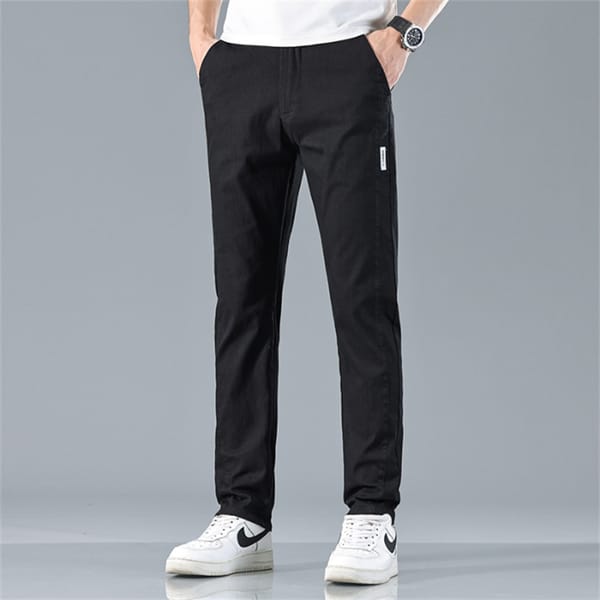 Casual ankle-length pants, solid color elastic waist men's business casual pants, 83.3% high-quality cotton.28-38