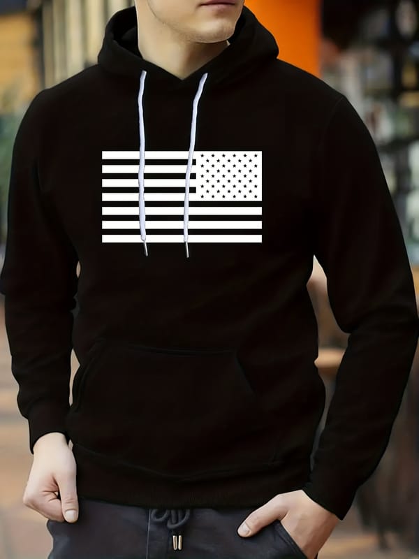 Cool Hoodies For Men American Flag Print Hoodie Men's Pullover Hooded Sweatshirt With Kangaroo Pocket Streetwear For Winter Fall