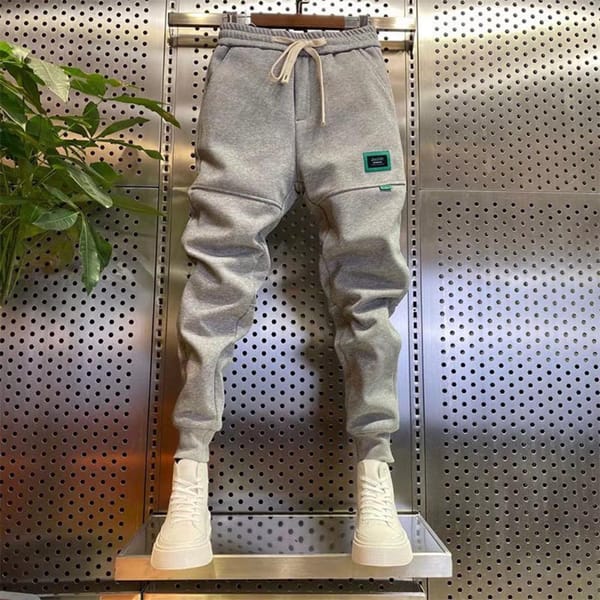 Men Solid Color Pants Men Mid-rise Elastic Waist Pants Thick Plush Ankle-banded Men's Pants with Drawstring Waist for Fall