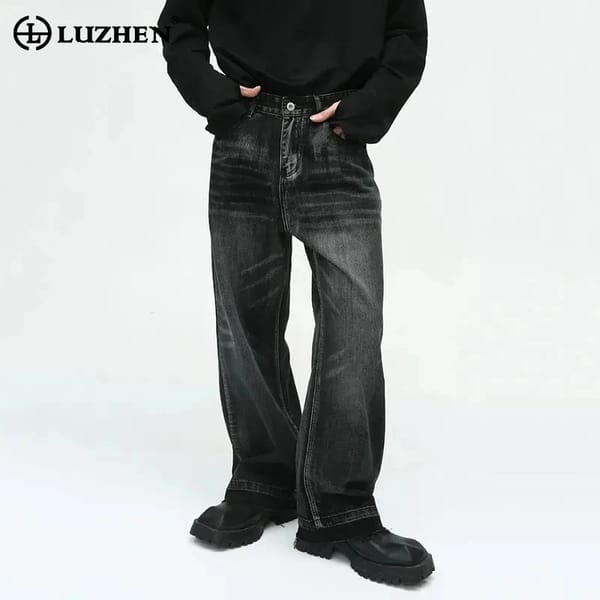 LUZHEN Niche Fashion New Men's Vintage Jeans Design Street Loose Straight Burrs Denim Trousers Trendy Male Baggy Pants LZ4343