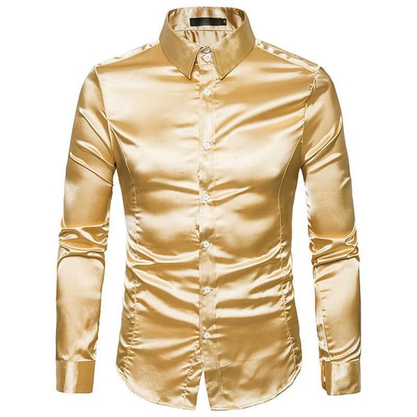 Luxury Men's Shirts And Blouses Satin Shiny Slim Solid Color Formal Business Long Sleeve Single Breasted Tops Shirt Clothing