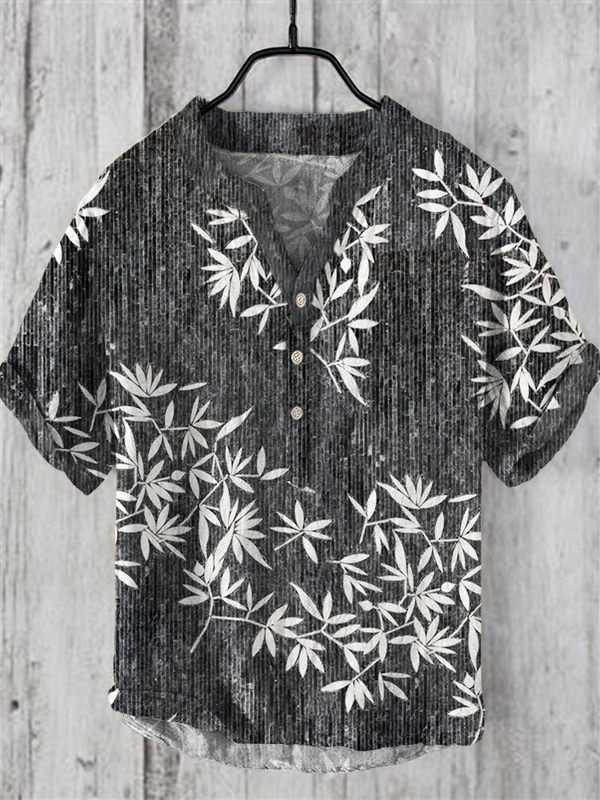 Henley Shirt Men's Cool And Thin Breathable Summer Shirts Button Stand Collar Shirt Hawaii Beachwear Blouse Chemise