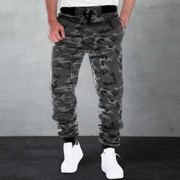 Hip Hop Trousers Men Elastic Waist Pants Camouflage Print Men's Sweatpants with Drawstring Waist Ankle-banded Design for Gym
