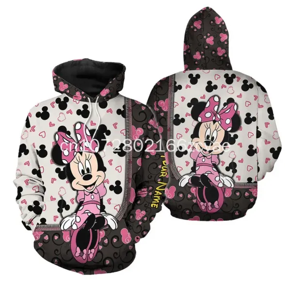 Summer New Disney Minnie Mouse 3D Printed Hoodie Personalized Men's and Women's Leisure Sports Pullover Hoodie